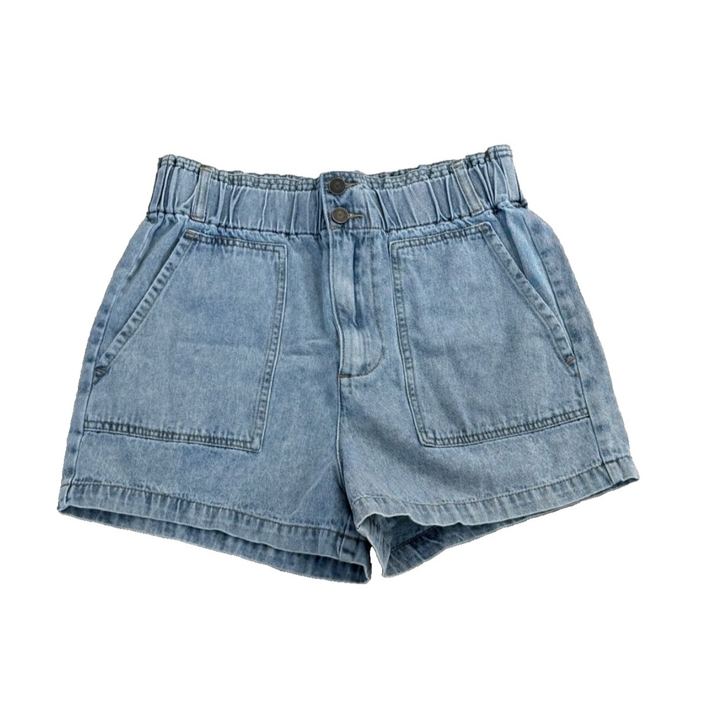 Wish List Women's Elastic Paper Bag Waist Jean Shorts Light Wash Size Medium
